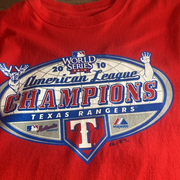 American League Champions Texas Rangers World Series ‘10 Majestic Red T Shirt S - Picture 3 of 8